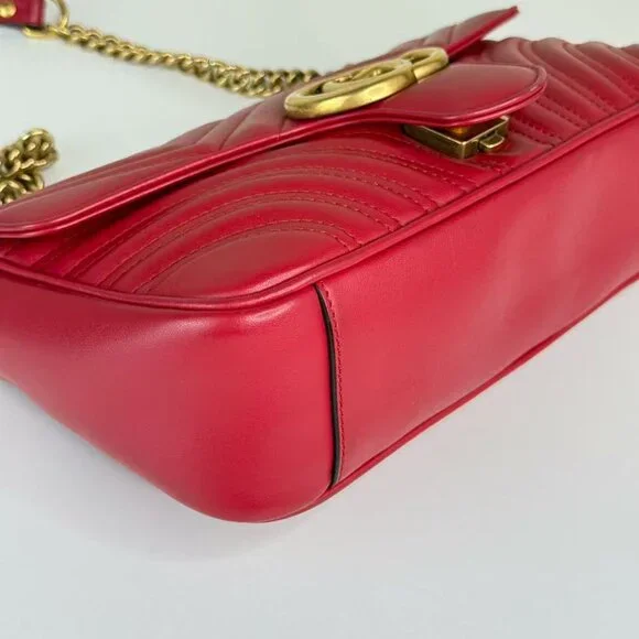 Gucci GG Red Medium Marmont Shoulder Bag Crossbody with Gold Chain Strap - Picture 6 of 8